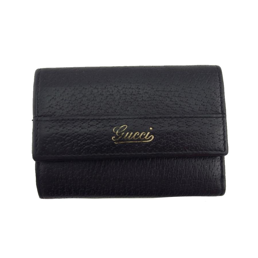 グッチ GUCCI キーケース GG柄 ブラック×ゴールド ユニセックス 中古