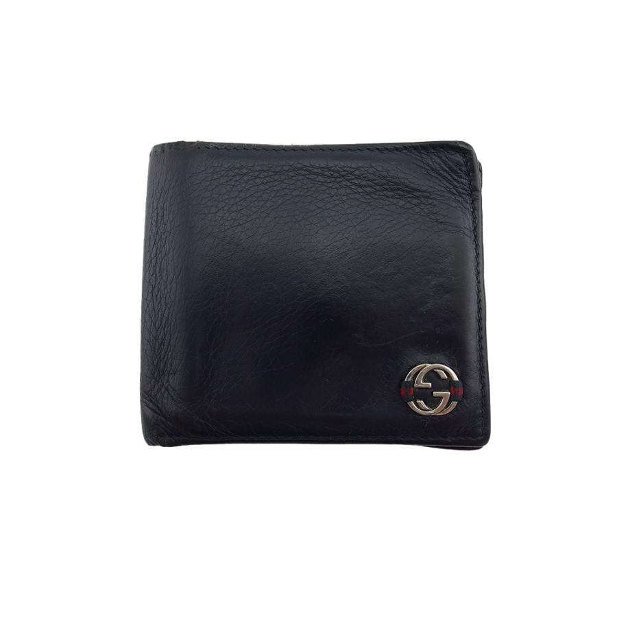 GUCCI グッチ 二つ折り財布 インターロッキングG ダブルG ネイビー 