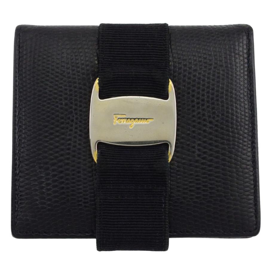 【BIGお買い物ラリー★30%OFFセール中】サルヴァトーレフェラガモ Salvatore Ferragamo 二つ折り財布ヴァラ リザード調 ブラック レディース 中古 年末ラストセール☆30%OFFクーポン】サルヴァトーレフェラガモ