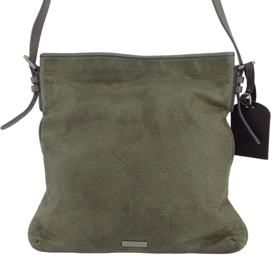 ジョルジオアルマーニ GIORGIO ARMANI ショルダーバッグ ロゴプレート パンチングレザー カーキ グレー 灰色 ブラウン レディース 中古_2