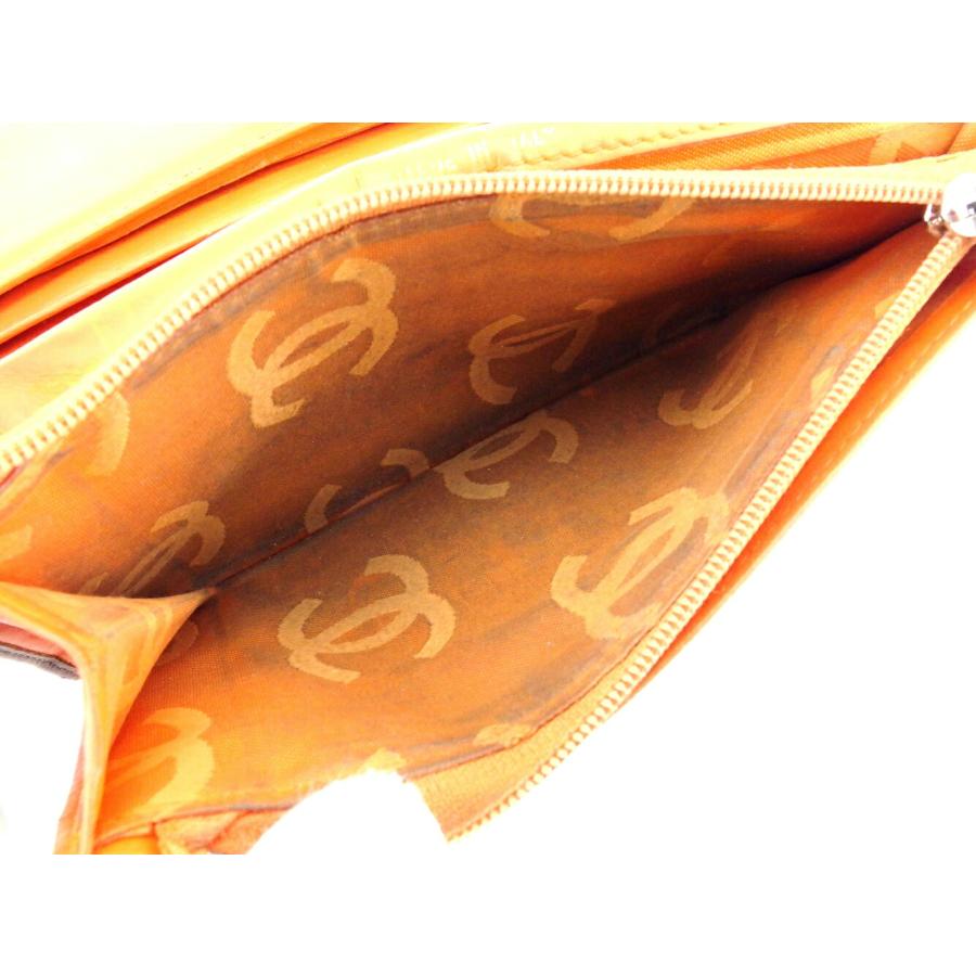 ★SALE【4uc3596】シャネル 長財布 カンボン ラムスキン パテントレザー オレンジ シルバー金具【中古】レディース CHANEL（シャネル） 長財布 ファスナー付き 財布 レディース オールド