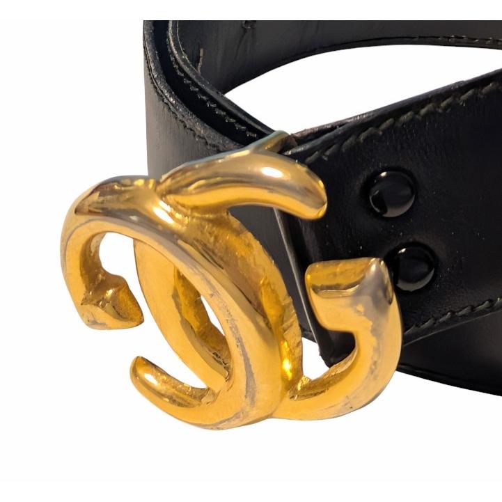 ［未使用級］GUCCIグッチレザーベルト ヴィンテージ GG ゴールド　金具 GUCCI（グッチ） ベルト ヴィンテージ GGバックル ゴールド ブラック