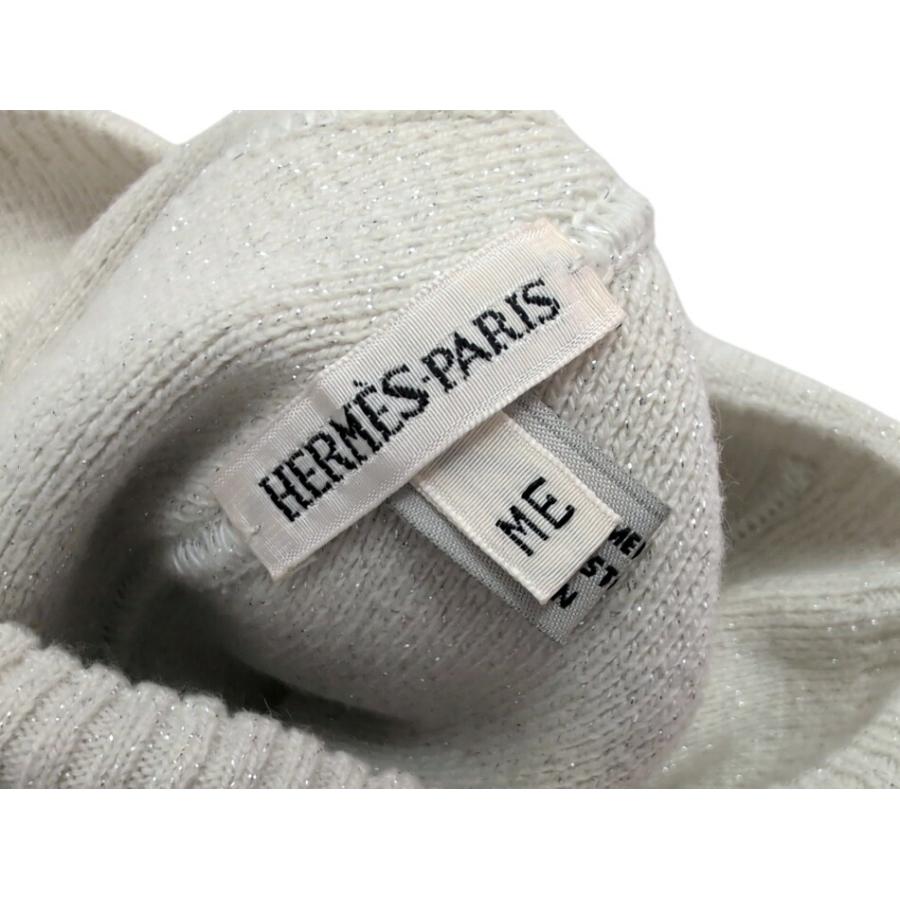 HERMES（エルメス） ニット帽 カシミヤ ラメ入り ホワイト Hロゴ