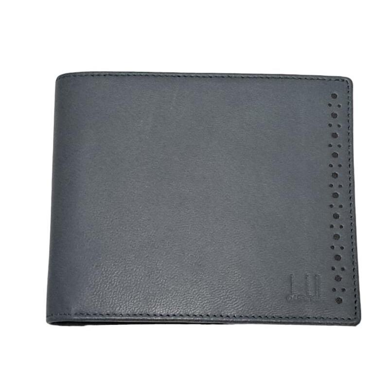 新品同様 ダンヒル 二つ折り 財布 レザー バイカラー グレー ブラック 小銭入れ付き パンチングレザー メンズ 紳士用 革製品 Dunhill 【 dunhill（ダンヒル） 新品同様 二つ折り 財布 レザー バイカラー