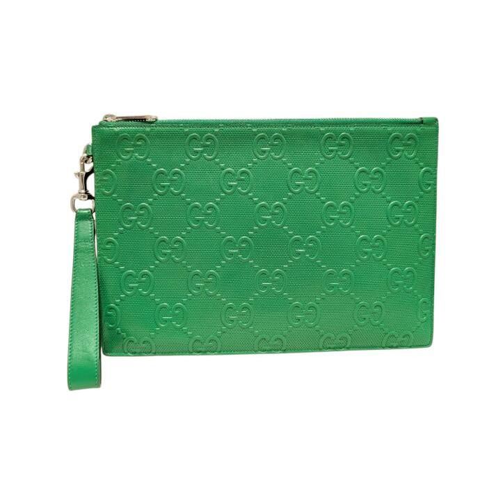 OLD GUCCI グリーンレザー クラッチバッグ GUCCI（グッチ） GGエンボス クラッチバッグ グリーン 型押し レザー