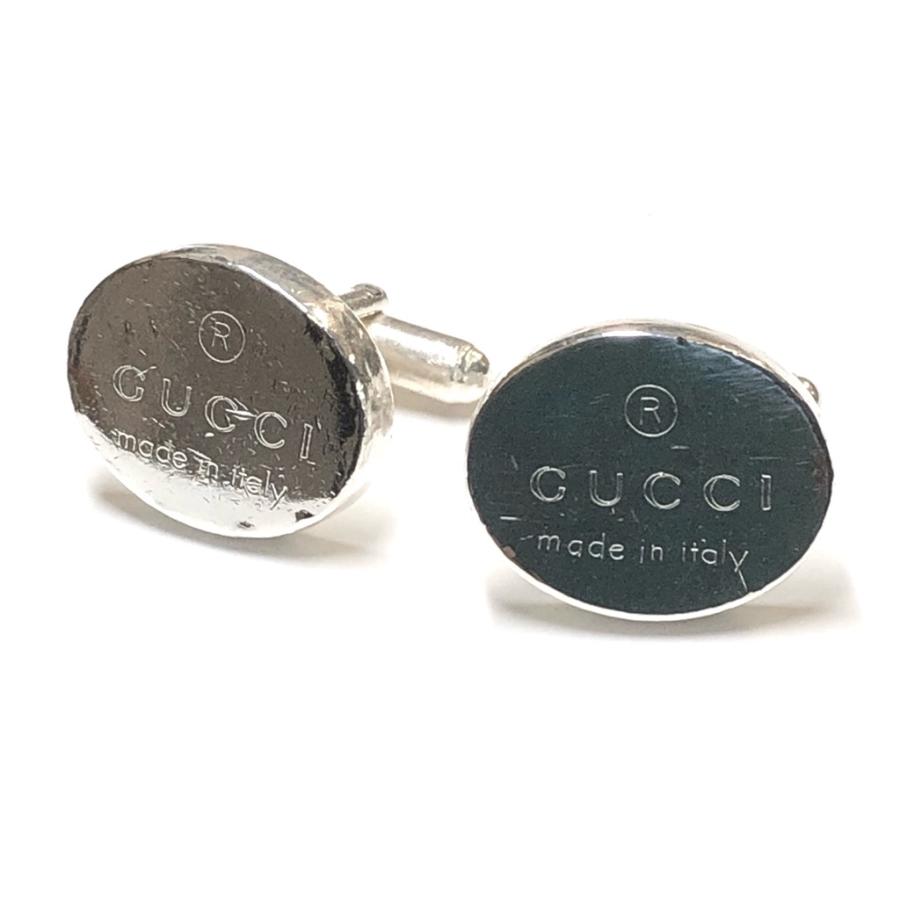 GUCCI グッチ カフス シルバー ロゴ オーバル カフリンクス GUCCI グッチ カフス シルバー ロゴ オーバル カフリンクス