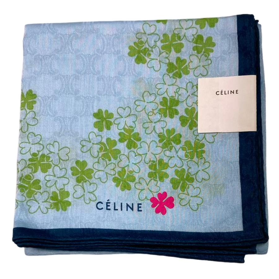 CELINE（セリーヌ） 未使用 ハンカチ クローバー ブルー 四葉 四つ葉