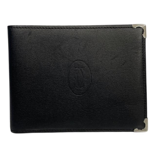 カルティエ マストライン 札入れ ブラック レザー メンズ CARTIER 【中古】 Cartier（カルティエ） 財布 札入れ 二つ折り マスト ブラック 黒