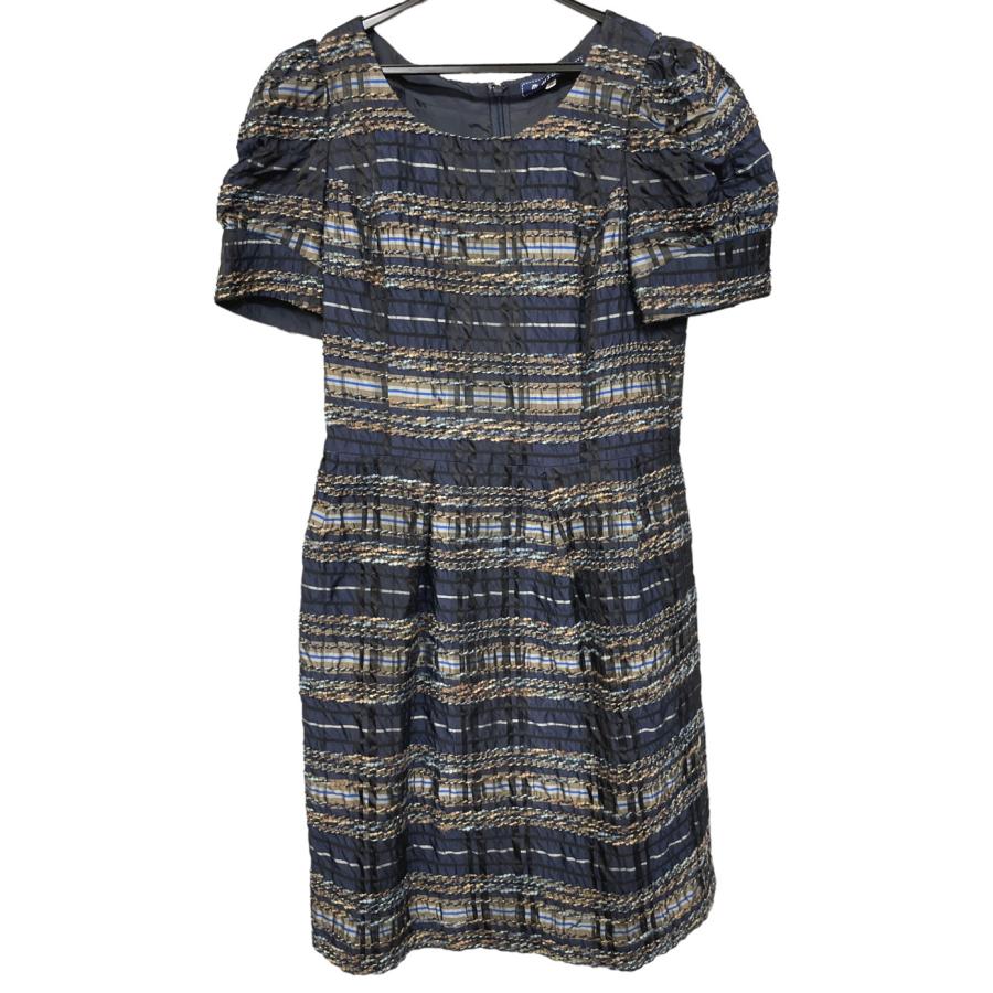 新品同様 エムズグレイシー ワンピース 半袖 春夏 ネイビー 紺 ツイード アセテート ミックス素材 チェック レディース 38 M’SGRACY 【 M'S GRACY（エムズグレイシー） 新品同様 ワンピース 半袖 春夏