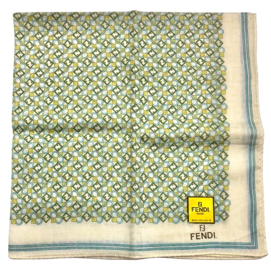 FENDI（フェンディ） 未使用 ハンカチ スカーフ ロゴ .ホワイト ブルー