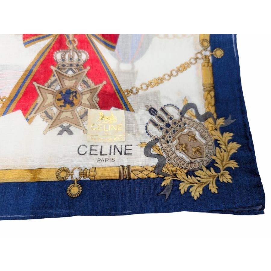CELINE（セリーヌ） 未使用 ハンカチ 紋章クレスト ネイビー ホワイト