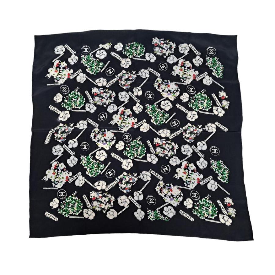 CHANELロゴ柄黒スカーフシャネル