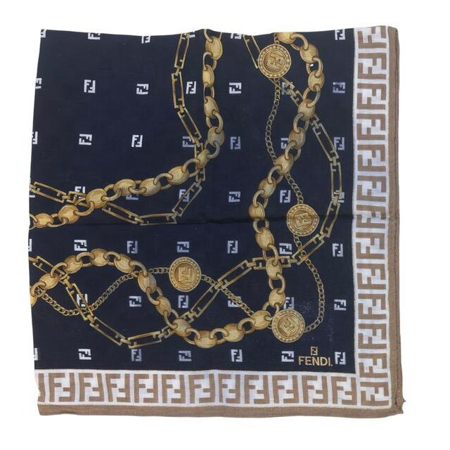 FENDI フェンディ ハンカチ ズッカ FENDI（フェンディ） ハンカチ スカーフ scarf ズッカ ロゴ ネイビー