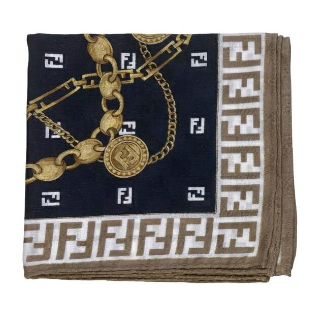 FENDI（フェンディ） ハンカチ スカーフ scarf ズッカ ロゴ ネイビー