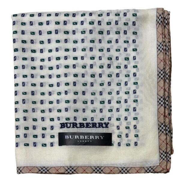 BURBERRYバーバリー　ハンカチ　麻　リネン100％　ベージュ　白　ネイビー BURBERRY（バーバリー） 未使用 ハンカチ 綿 100％ scarf ベージュ