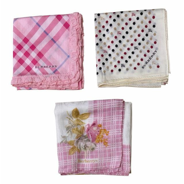 H*a様 Burberrys シルク&コットンハンカチ ーフ3枚セット BURBERRY（バーバリー） ハンカチ ピンク 水玉 スカーフ 3枚セット