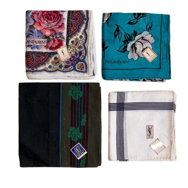 ブランド ハンカチ、スカーフセット Yves Saint Laurent（イヴ・サンローラン） 未使用 訳アリ 4枚セット
