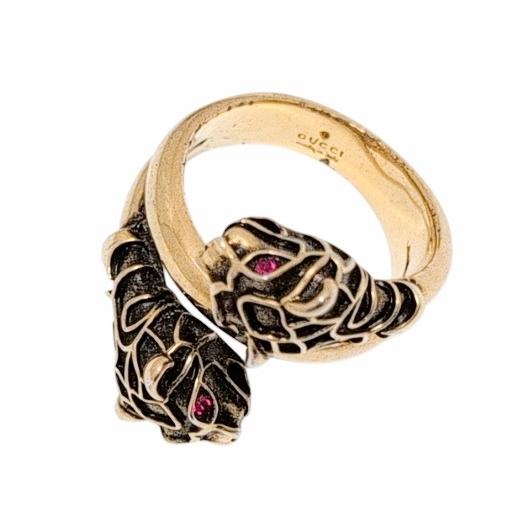 GUCCI（グッチ） リング 指輪 ダブル タイガーヘッド ストーン