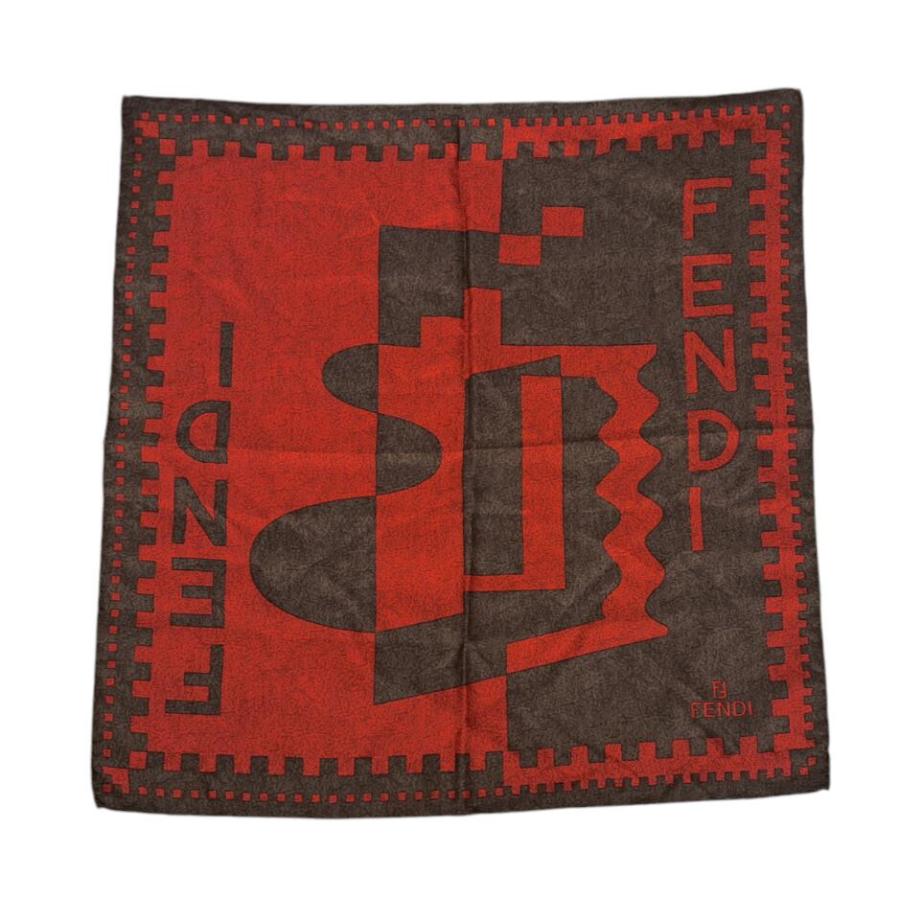 FENDI（フェンディ） スカーフ ロゴ ダークブラウン 茶色 シルク100