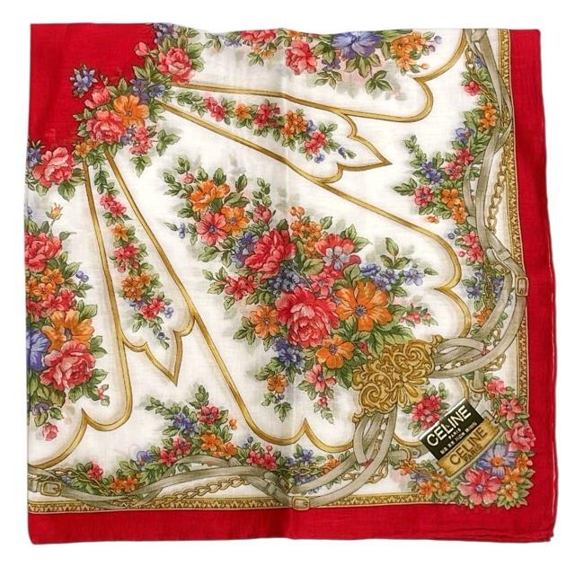 CELINE（セリーヌ） 未使用 ハンカチ 花柄 フローラル レッド 赤