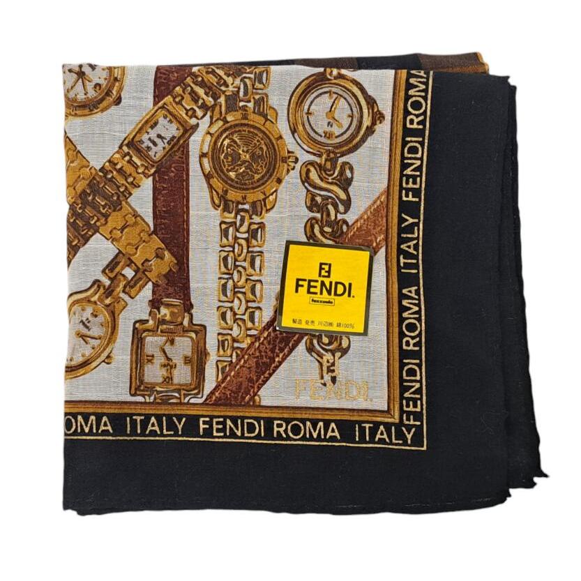 FENDI 未使用 フェンディ ハンカチ スカーフ ロゴ ブラック FENDI 未使用 フェンディ ハンカチ スカーフ ロゴ ブラック