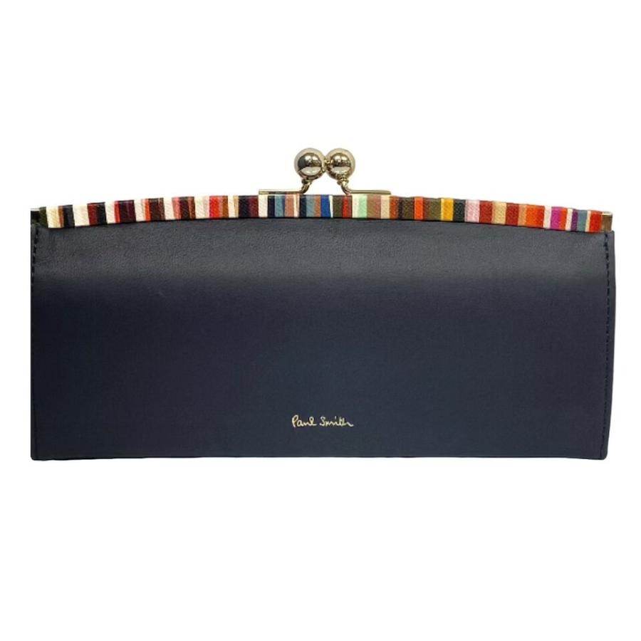 Paul Smith 長財布 ネイビー マルチストライプ Paul Smith（ポール・スミス） 未使用 長財布 がま口 レザー ネイビー