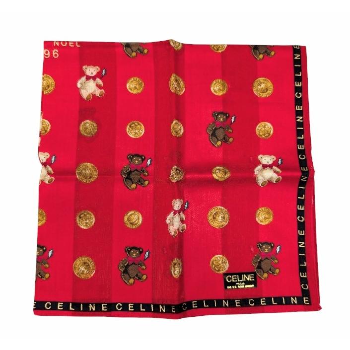 CELINE（セリーヌ） 未使用 ハンカチ くま クマ テディベア レッド 赤