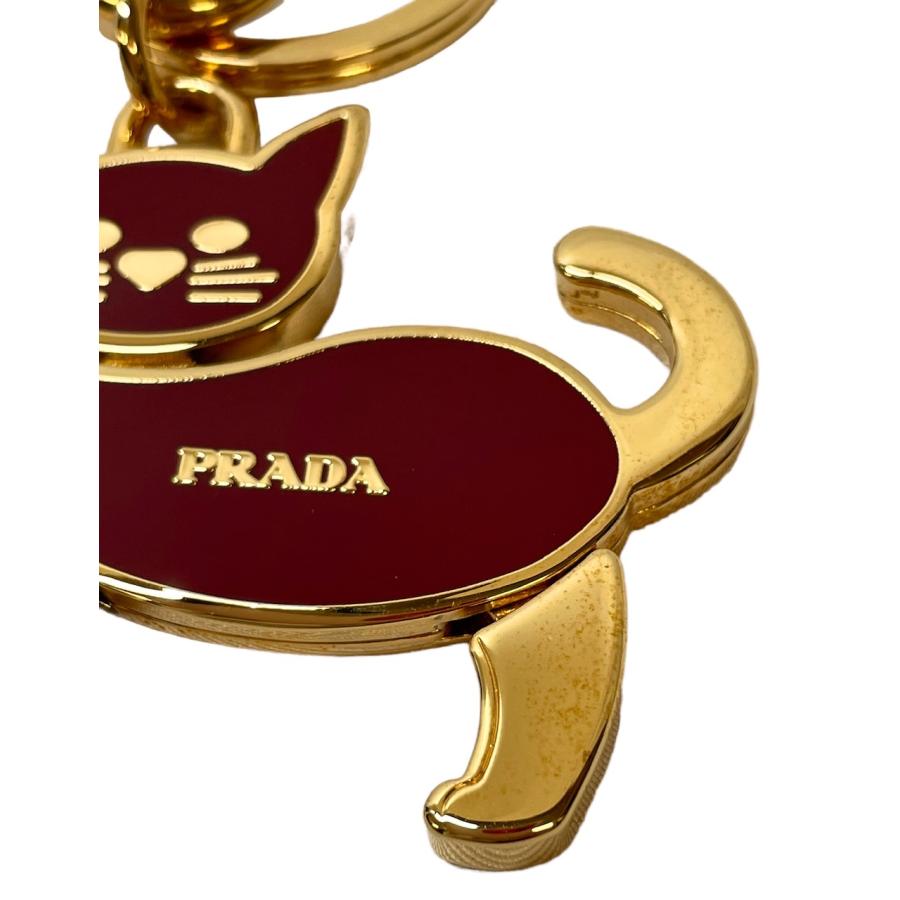 プラダ ネコ キーホルダー ねこ キーリング メタル ゴールド レッド 猫 