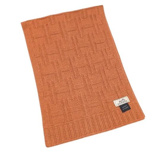 HERMES（エルメス） 新品同様 マフラー ブラウン H柄 カシミヤ 100
