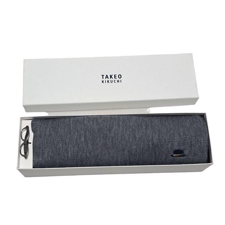 未使用 タケオキクチ TAKEO KIKUCHI マフラー タイピン付き 箱付き タイバー タイ留め プレゼント メンズ グレー フリンジ brandeal_1102f2371