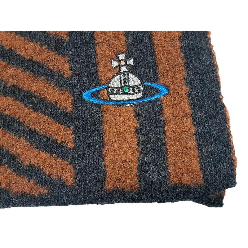 未使用 ヴィヴィアンウエストウッド マフラー ウール混 ORB オーブ 刺繍 ブラック×ブラウン 襟巻 日本製 Vivienne Westwood Vivienne Westwood（ヴィヴィアンウエストウッド） 未使用 マフラー