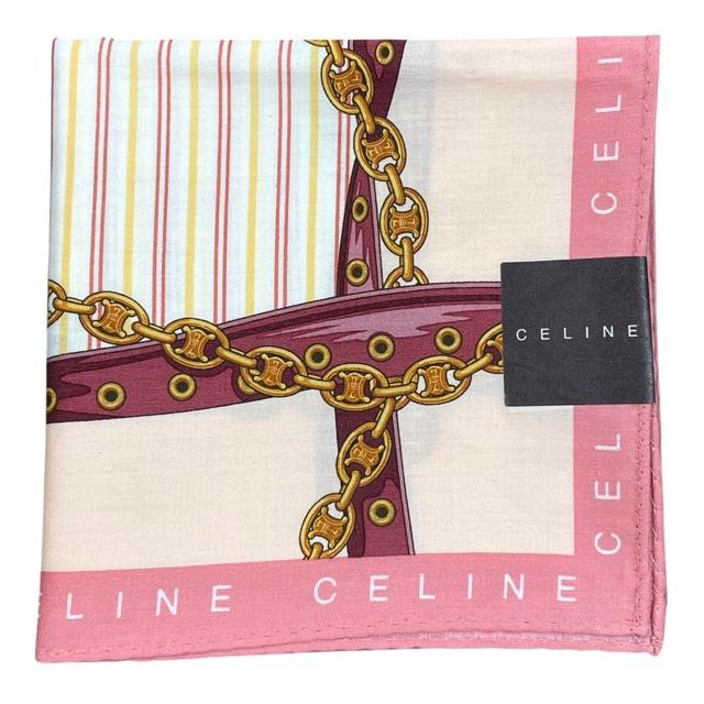 CELINE 未使用 セリーヌ ハンカチ ピンク チェーン ストライプ CELINE 未使用 セリーヌ ハンカチ ピンク チェーン ストライプ