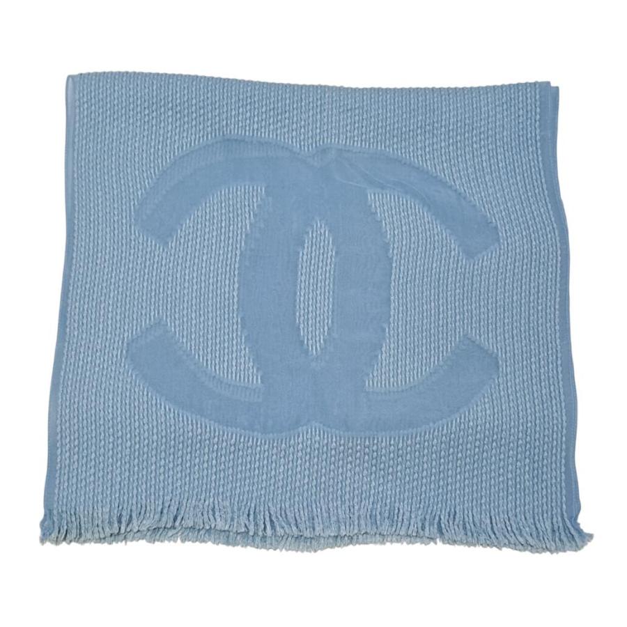 シャネル ココマーク ストール マフラー フリンジ シフォン 水色 ライトブルー シルク混　レディース 女性用 CHANEL 【中古】 CHANEL（シャネル） ココマーク ストール マフラー フリンジ シフォン