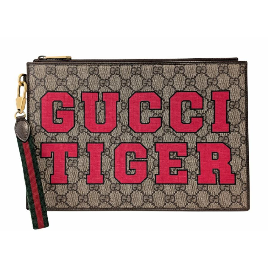 GUCCI（グッチ）GGスプリーム タイガープリント クラッチバッグ セカンドバッグ ポーチ ブラック PVC レザー メンズ 【中古】 GUCCI（グッチ） クラッチバッグ GGスプリーム TIGER プリント