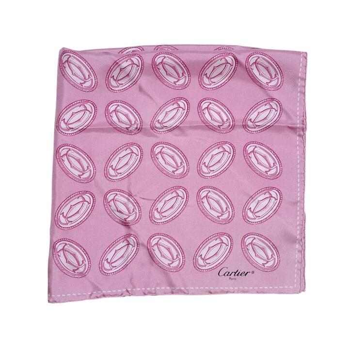 カルティエ スカーフ ロゴ 68ｃｍ 2C ピンク シルク 100％ Cartier 【中古】 Cartier（カルティエ） スカーフ ロゴ 68cm 2C ピンク シルク 100