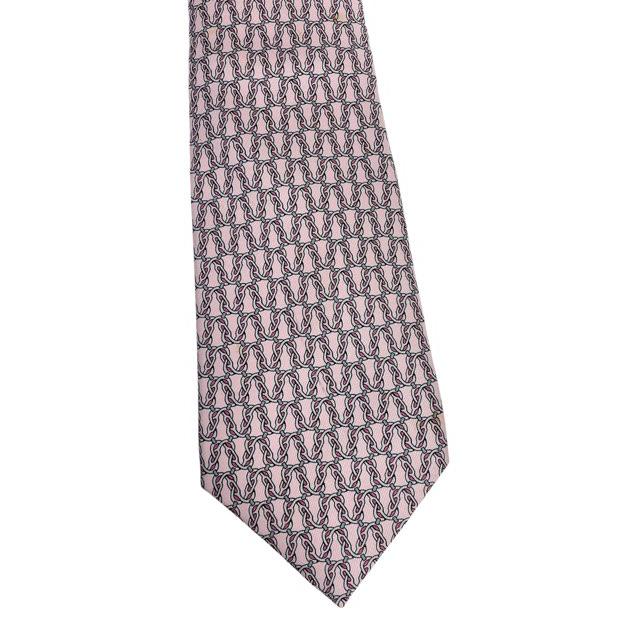HERMES エルメス ネクタイ チェーン柄 オールド ピンク シルク 100 