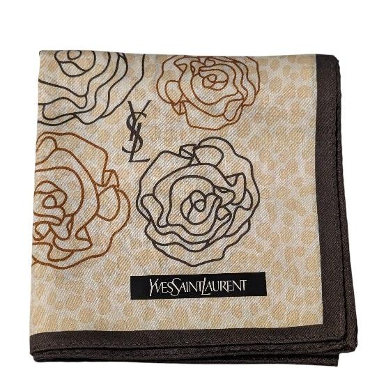 新品 イブサンローラン シルク バラ柄 スカーフ ハンカチ Yves Saint Laurent（イヴ・サンローラン） 未使用 ハンカチ スカーフ