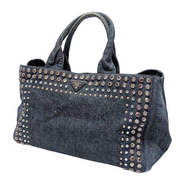 PRADA（プラダ） カナパ ビジュー トートバッグ ハンドバッグ デニム