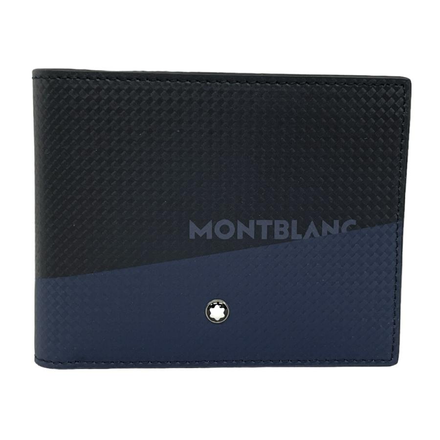 未使用 モンブラン 財布 二つ折り 札入れ ブラック ブルー ロゴ レザー  
