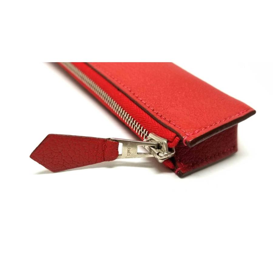 エルメス HERMES ペンケース ピッコロ レッドシルバー金具