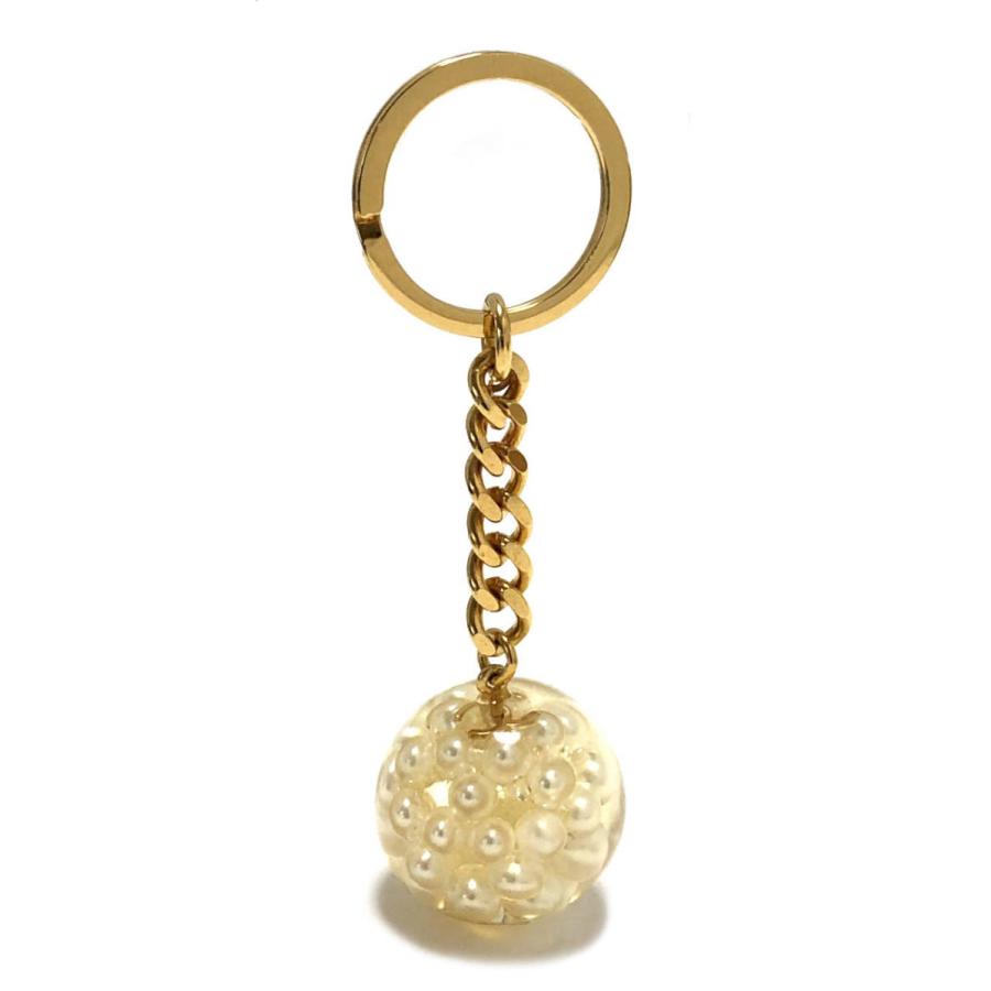 CHANEL 美品 シャネル キーホルダー 球体 パール キーリング ココ 
