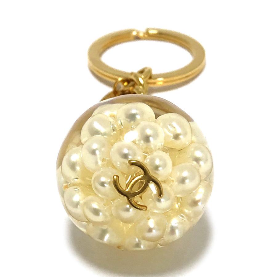 CHANEL 美品 シャネル キーホルダー 球体 パール キーリング ココ 