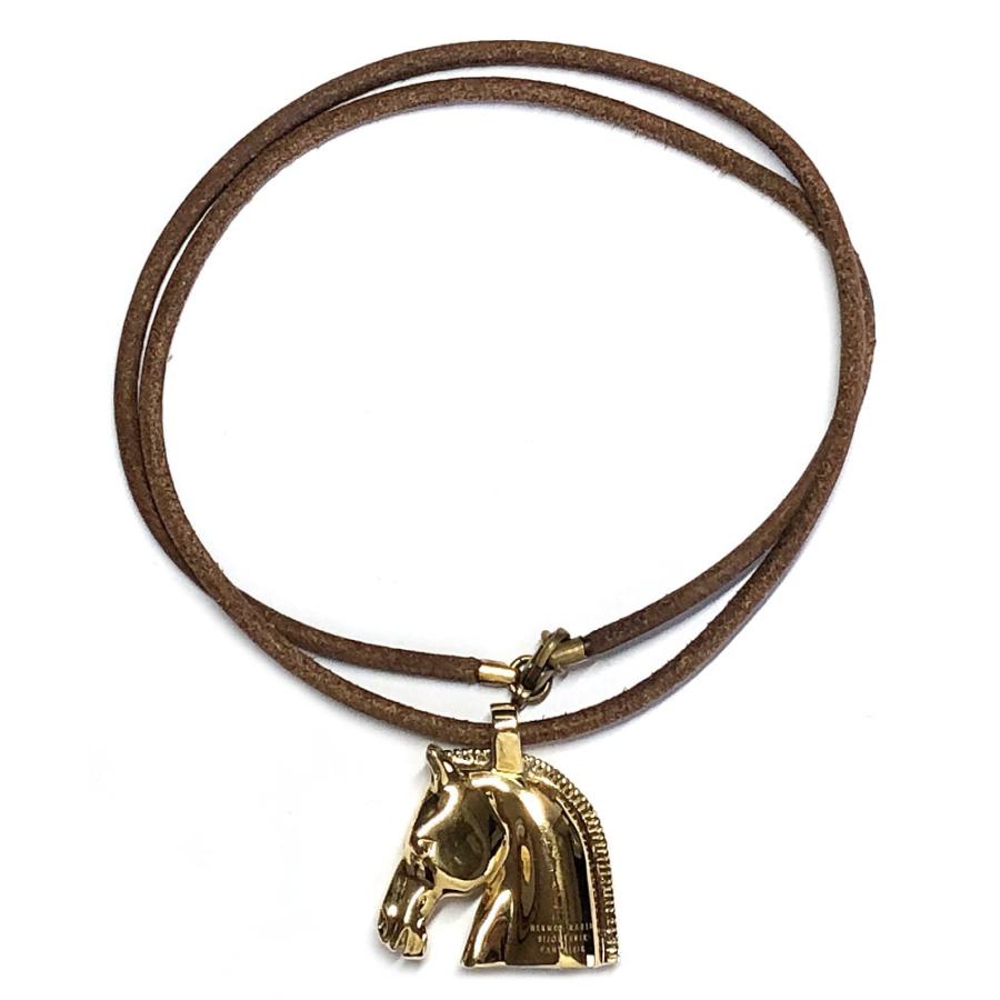 HERMES エルメス 馬 ペンダント ゴールド ホース モチーフ GP レザー 