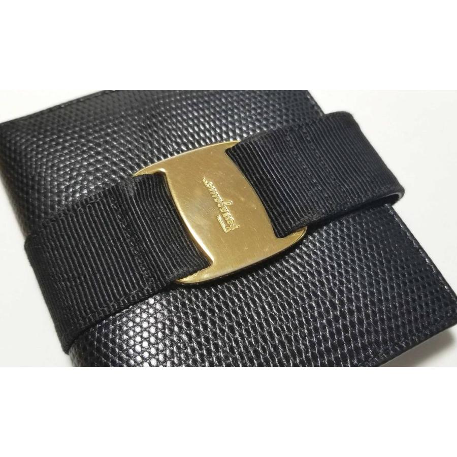 美品 フェラガモ 財布 ヴァラ リザード 型押し 二つ折り財布 ブラック 黒 レディース Salvatore Ｆｅｒｒａｇａｍｏ コンパクト 本革｜brandeal｜03