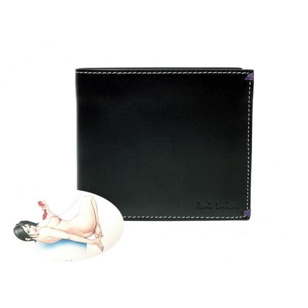 付属品完備　未使用級✨ポールスミス　二つ折り財布　ペイントスプラッター　黒 未使用 ポールスミス 二つ折り 財布 レザー 黒 ヌード柄 : ブラン