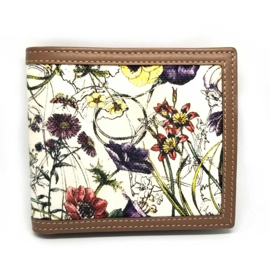 美品 グッチ 財布 二つ折り フローラ 花柄 コンパクト レザー