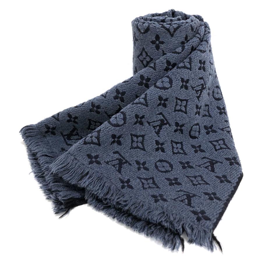 ルイヴィトン マフラー モノグラム ブルー ネイビー 紺 青 ウール 100  