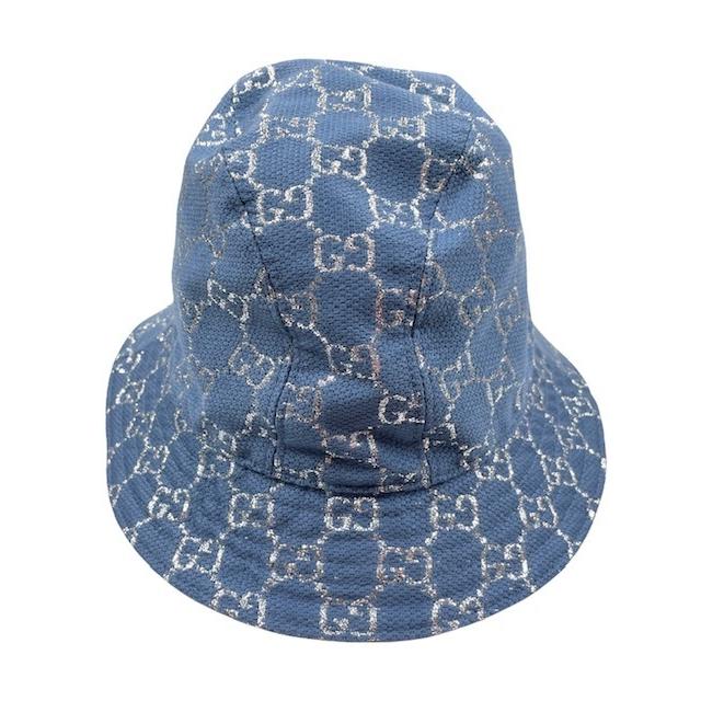 新品同様 グッチ 帽子 ブルー ハット GG柄 ラメ GGラメ バケットハット