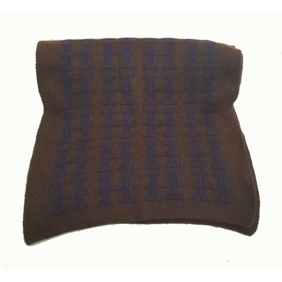 HERMES 良好 エルメス マフラー Hマーク ブラウン カシミア 茶色  