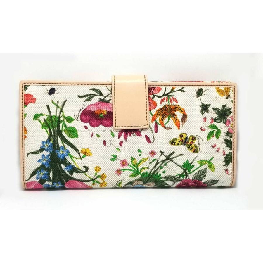 新品同様 グッチ 長財布 フローラ 花柄 キャンバス レザー レディース  